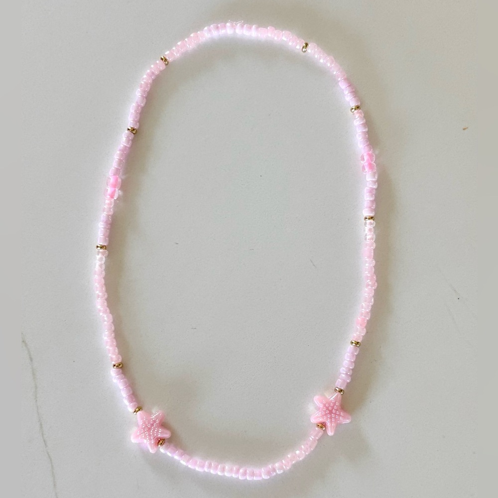 Pink pearl neads , gold star fish necklace for girls